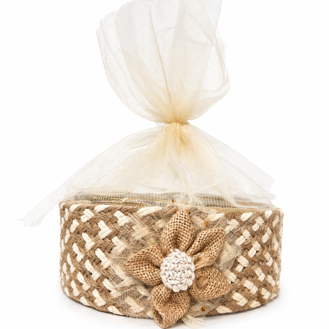 Jute basket with decorative flower